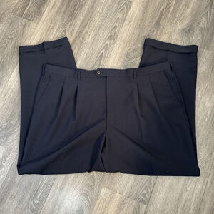 Bocaccio Uomo 50x32 Black Pants Pleated Front Rolled Cuffs Slacks